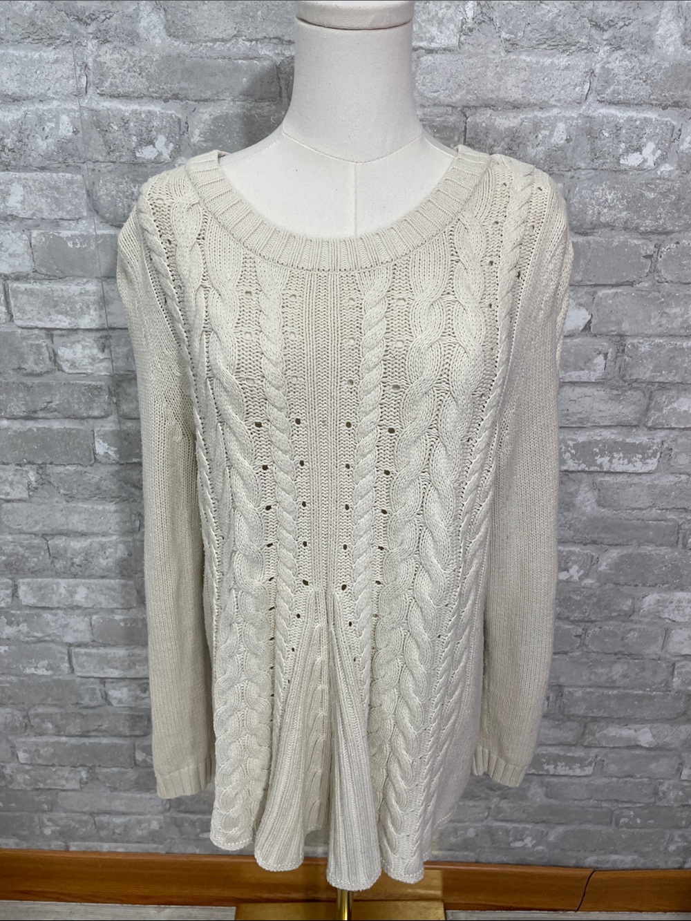 CAbi Cream Cable-Knit #3157 Lace Up sweater